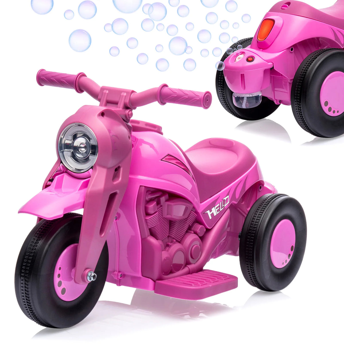 6V Kids Ride-on Bubble Motorcycle 3-Wheel Electric Toy w/LED Lights Music | 6V Rechargeable Battery, 1-Hour Playtime, Forward/Reverse Controls, LED Headlight, Music Player, 66lbs Capacity