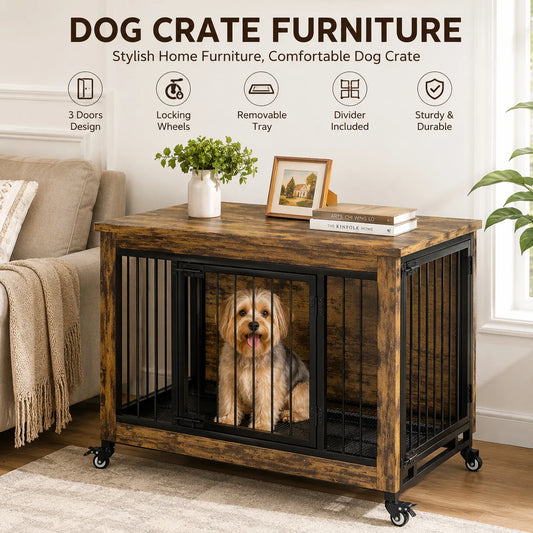 Anixol Wooden Dog Crate Side Table and Removable Tray