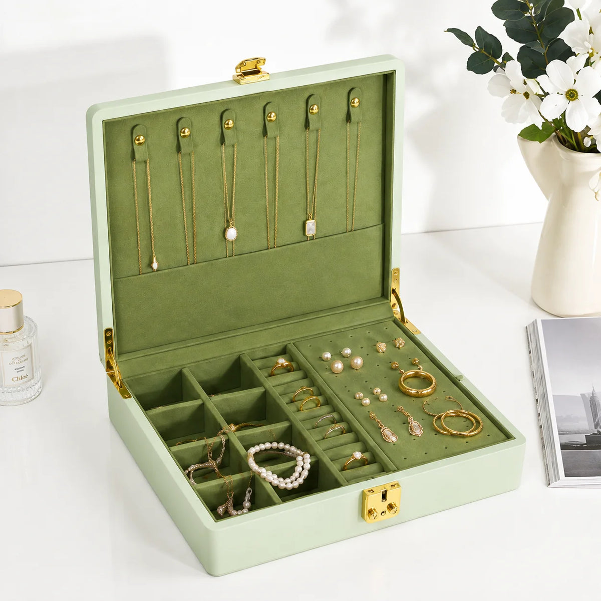 Oirlv Velvet Jewelry Organizer With Lock and Travel Storage Case