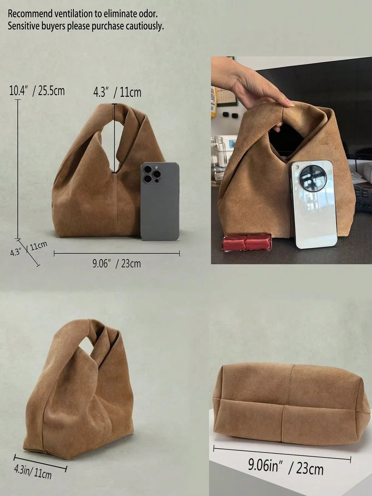 Faux Suede Twisted Handle Tote Bag For Women Casual Wear