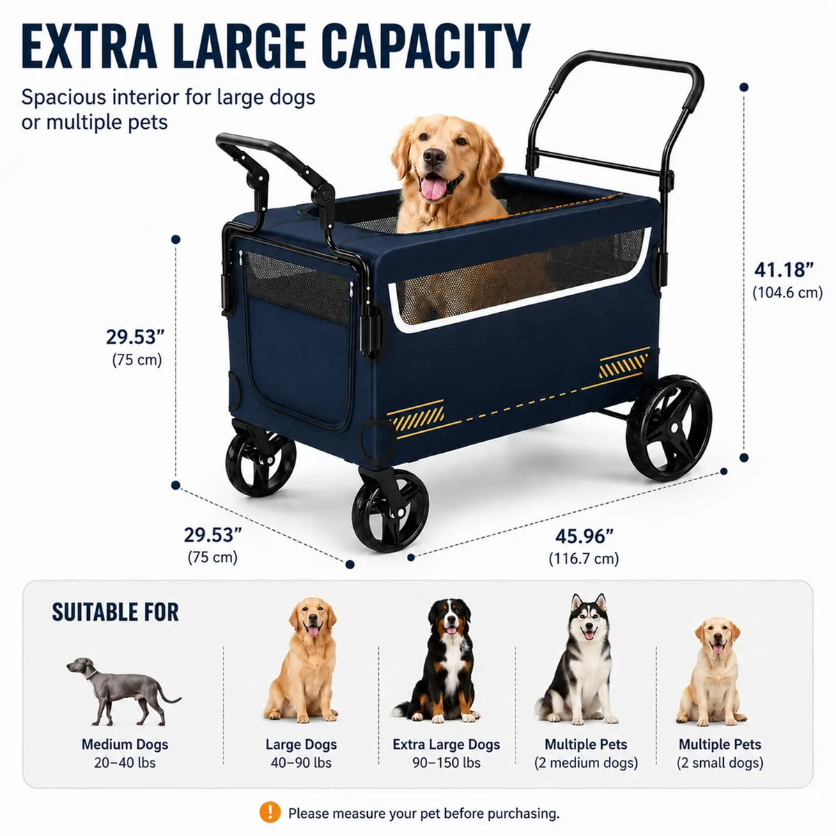 Collapsible Dog Stroller Wagon With Ramp And All Terrain Wheels