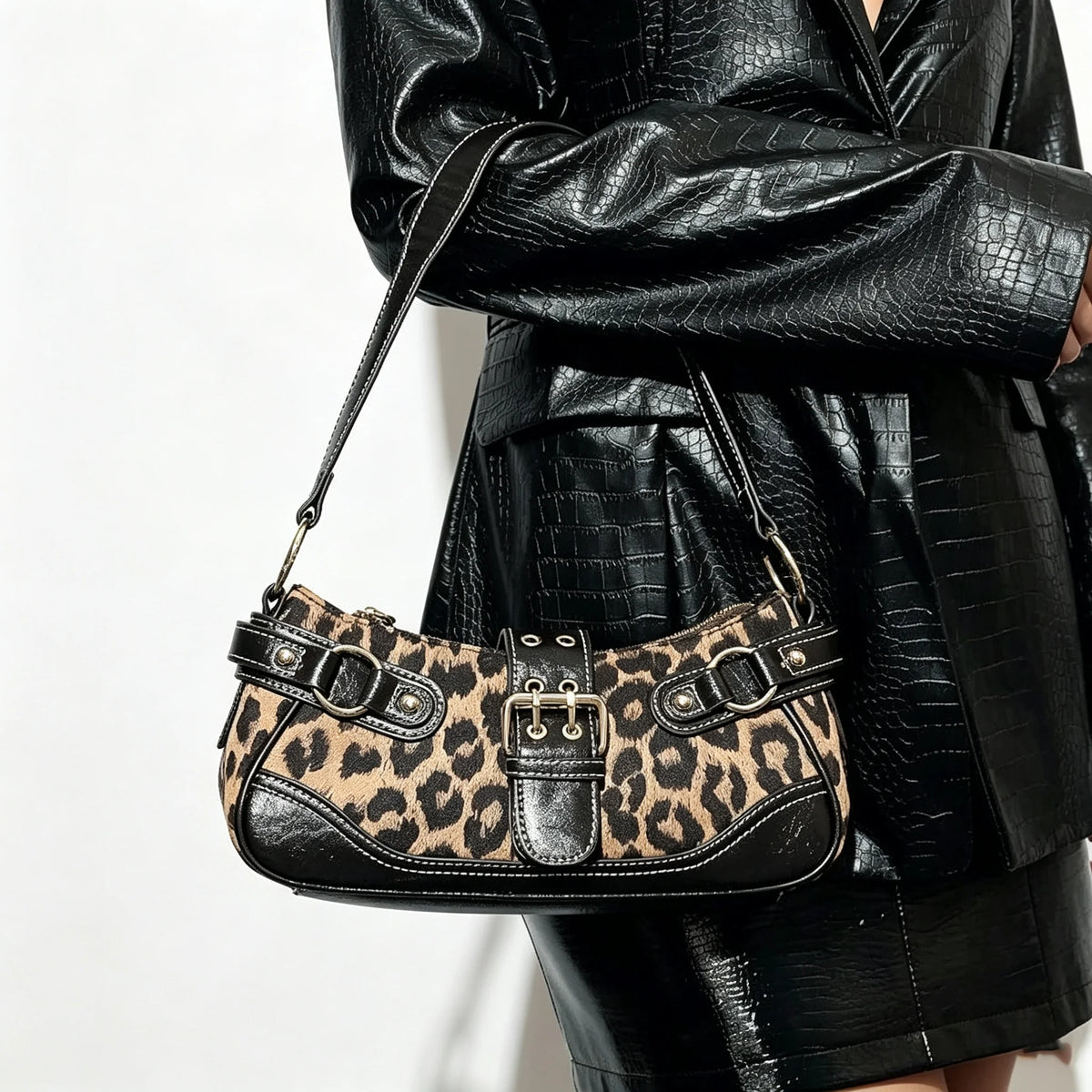 Classic Women Elegant Retro Buckle Nylon Splice Shoulder Bag