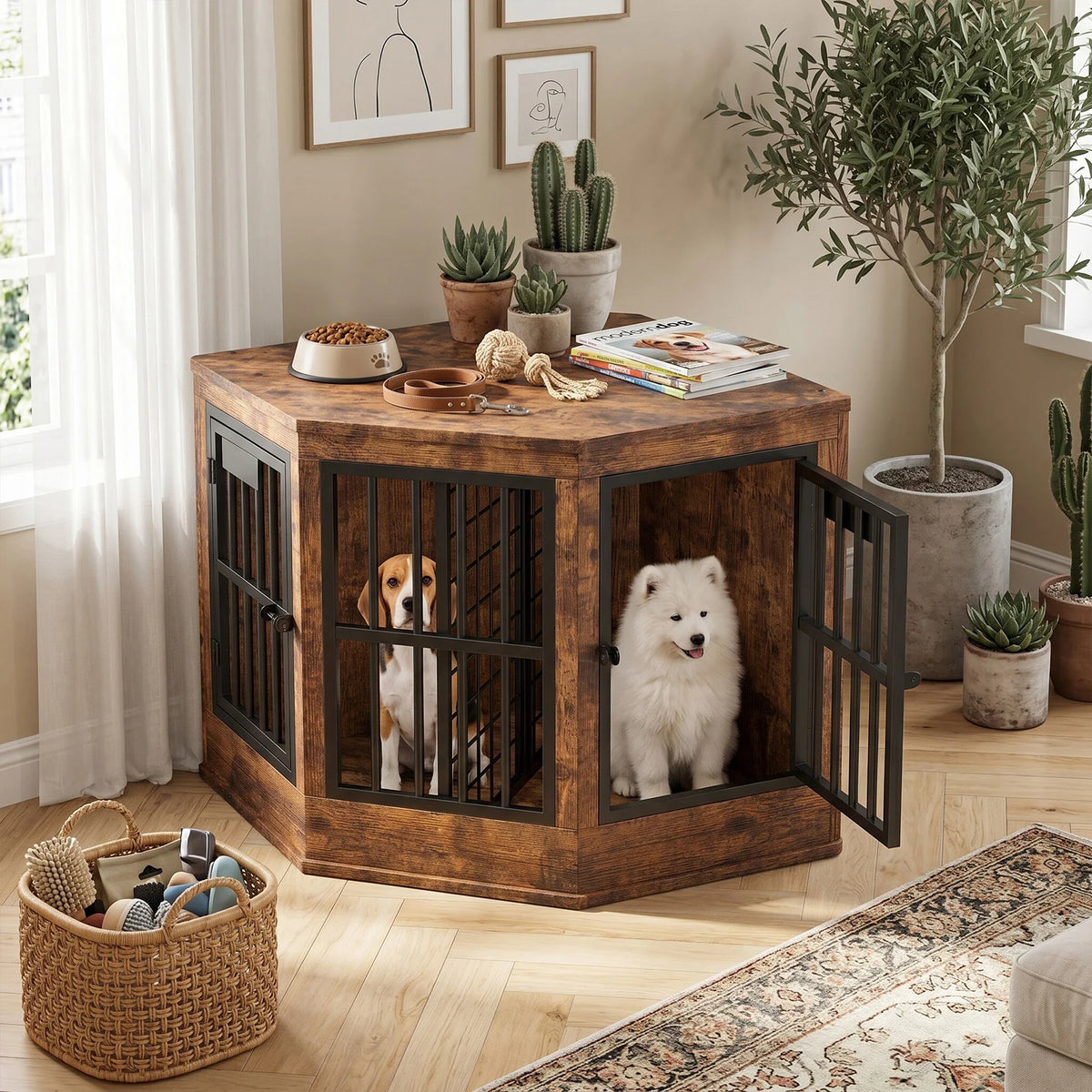 Modern Corner Dog Crate Furniture Television Stand For Pets
