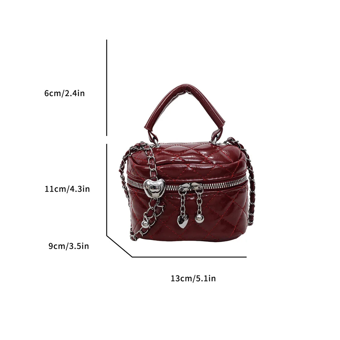 Quilted Metallic Crossbody Bag With Heart Charm Pendant
