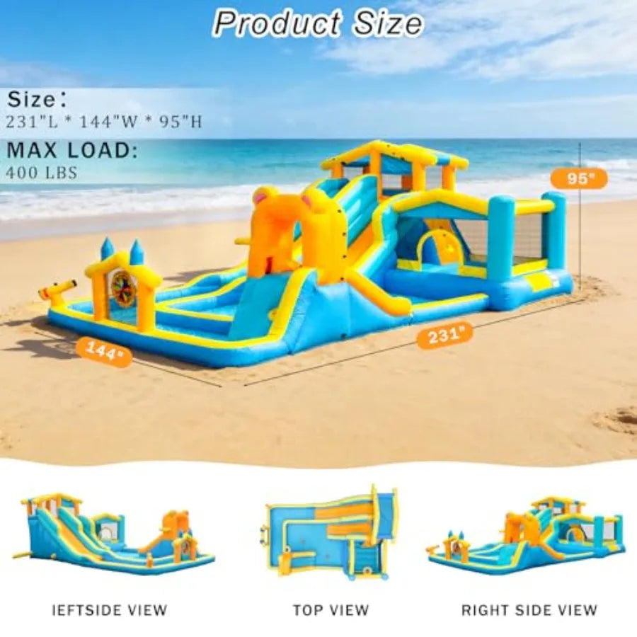 OLOEY Inflatable Water Slide With Climbing Wall And Splash Pools