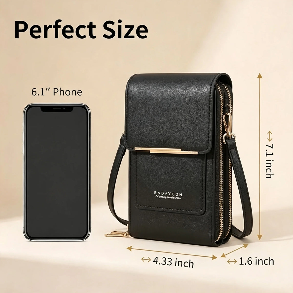 Touch Screen Cell Phone Crossbody Purse With Soft Leather Finish