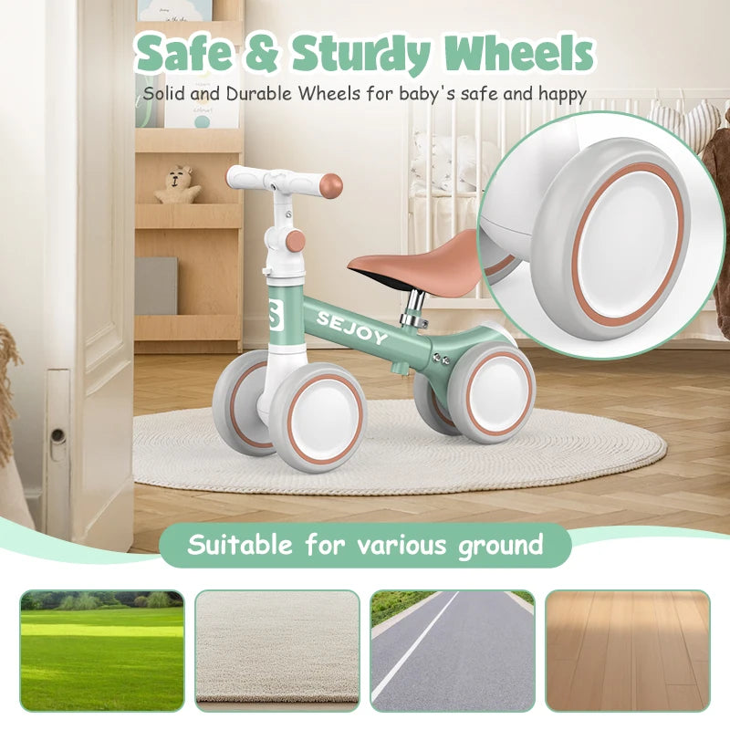 SEJOY Baby Balance Bike Ride Toy for Children,Pedal-free 4-Wheels Baby Toddler for 1-3 Year Lightweight Ride-on Walker for Boys Girls Birthday Gift