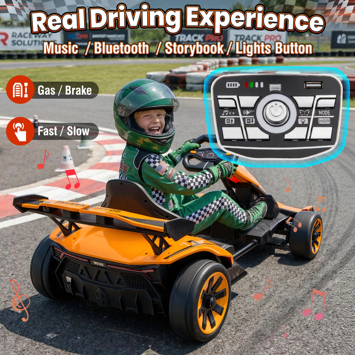Joyracer 24V Go Kart for Kids 6-12, 2x400W Motors Electric Drift Car with Adjustable Length, 360°Drift Mode, 6.5 MPH High Speed Racing Car, Bluetooth Music