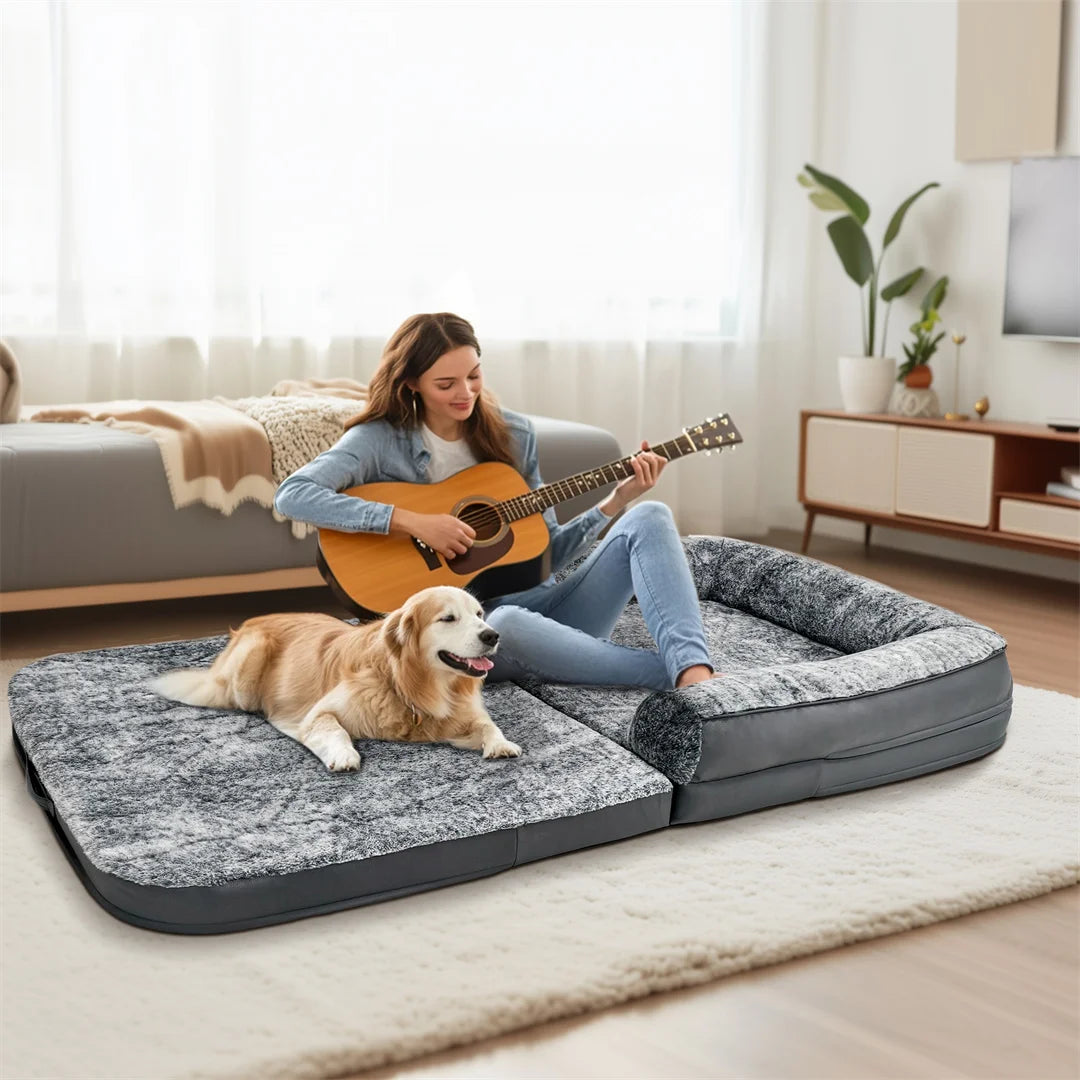 BINGOPAW Foldable Orthopedic Pet Bed With Removable Plush Cover