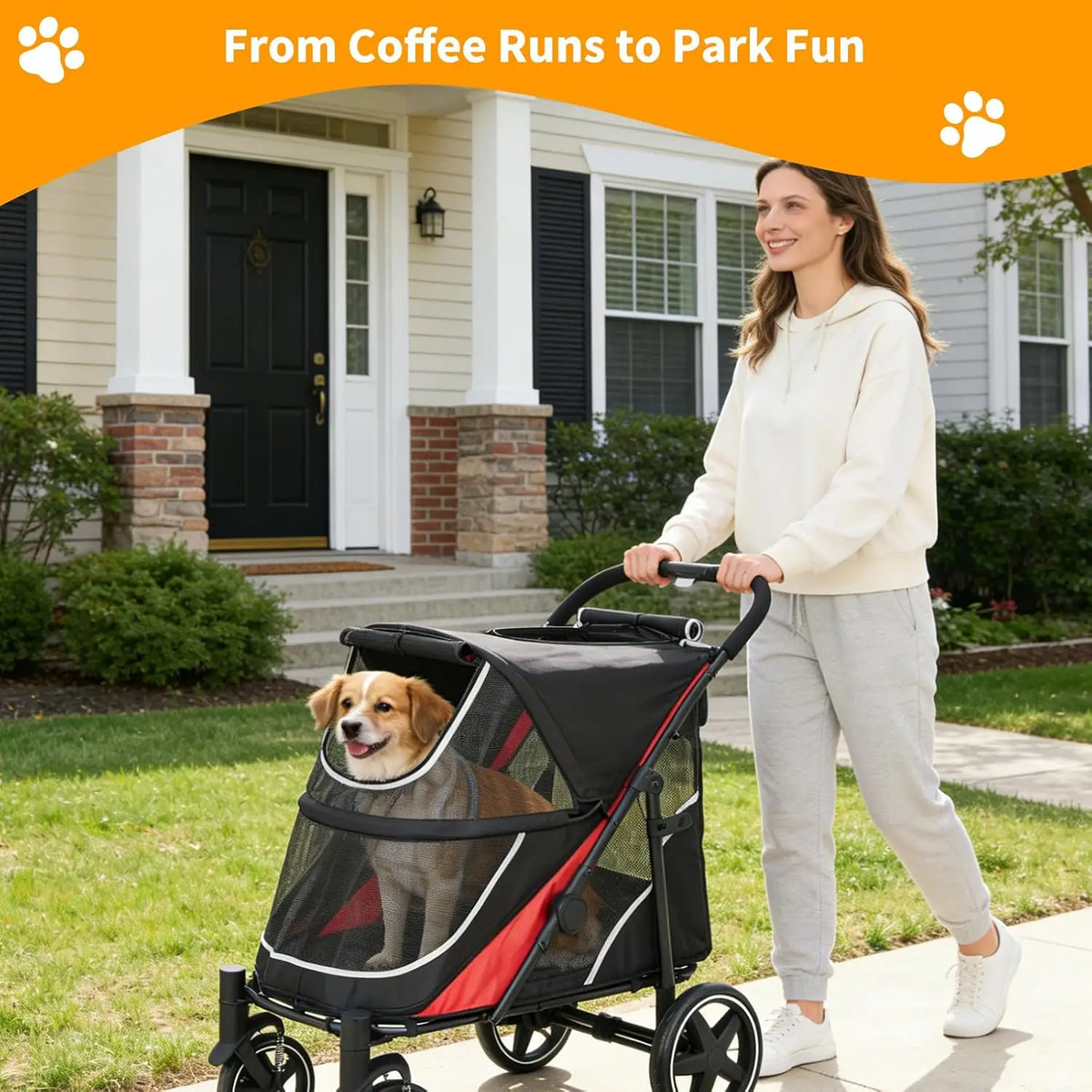 Heavy Duty Foldable Dog Stroller Featuring Mesh Ventilation