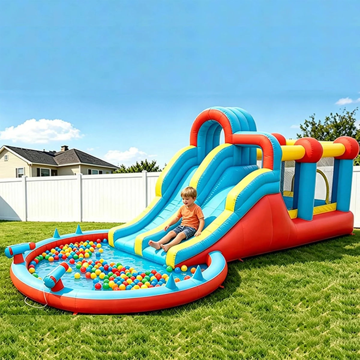 HiMISS Inflatable Water Slide Park Dual Slides And Splash Pool