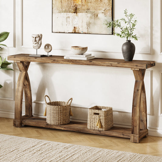 Tribesigns Solid Wood Console Table Entryway 2 Tier Storage