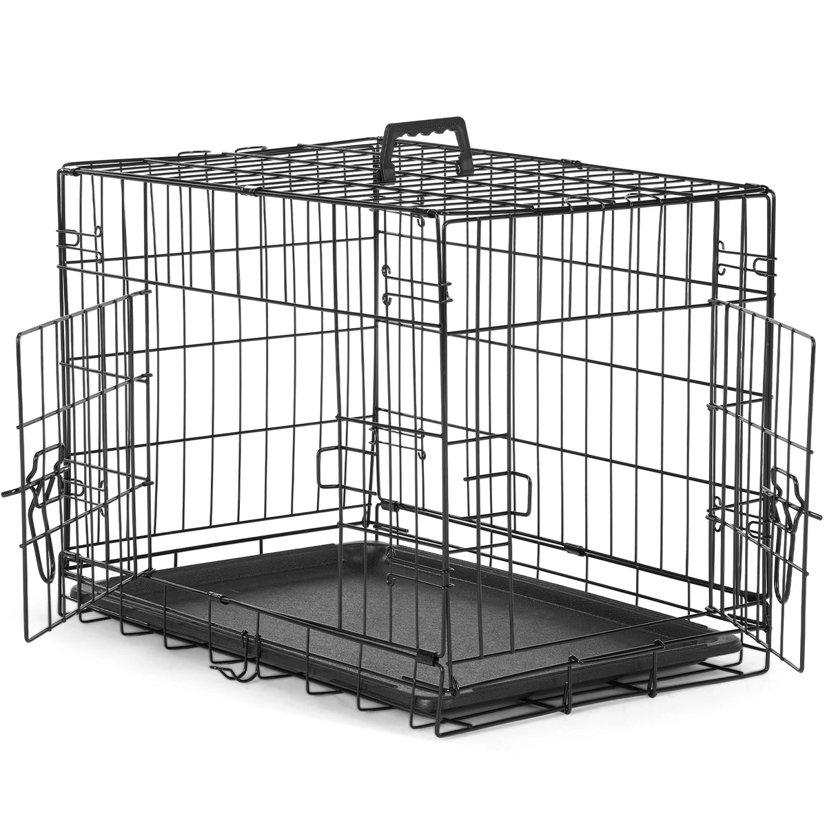 JHK Double Door Folding Metal Dog Cage With Secure Tray