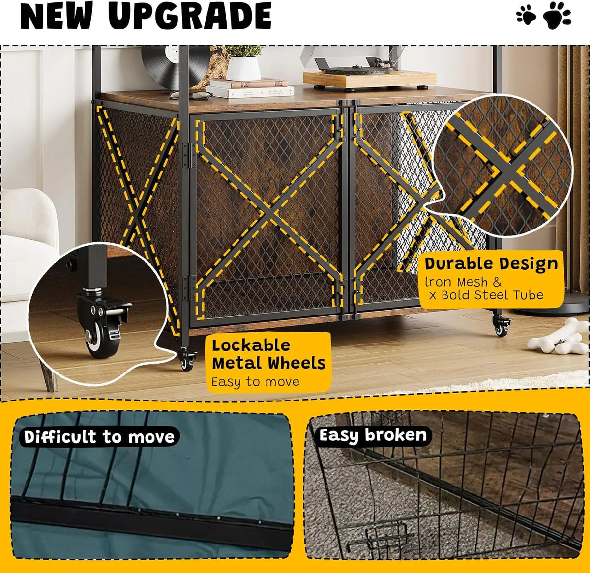 Garvee Heavy Duty Metal Wooden Dog Crate With Double Doors