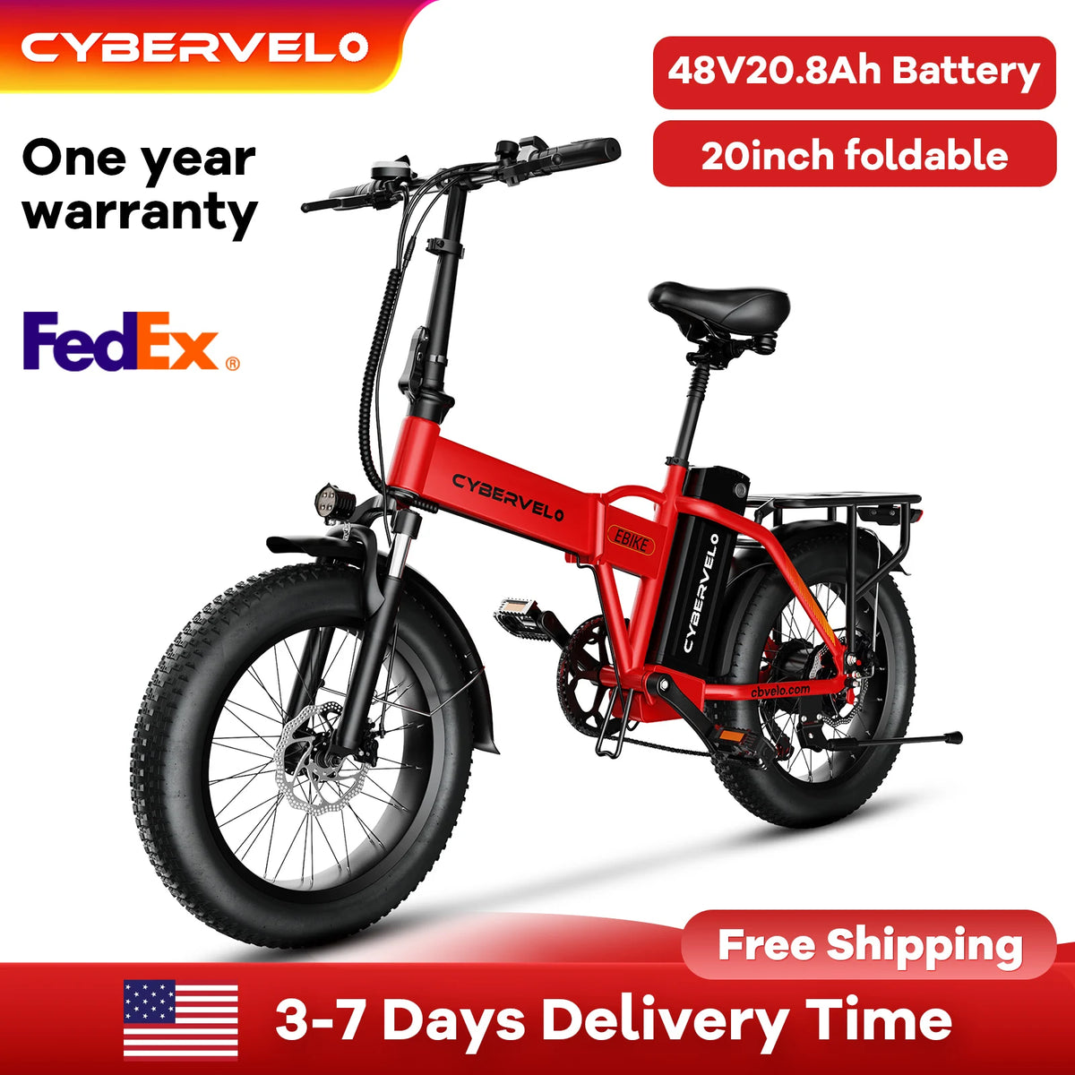 Cybervelo 1000W Foldable Fat Tire Electric Bike Mars700