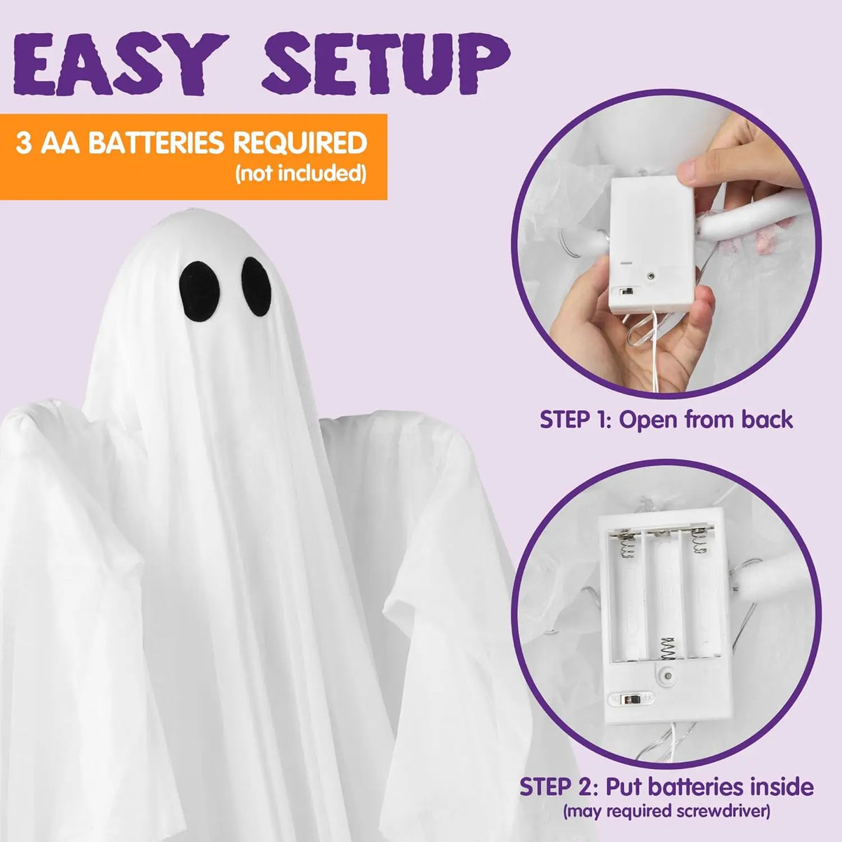 47” Halloween Hanging White Ghost Halloween Hanging Light up Ghost with Spooky Green Blue Purple LED Light  Decoration for Front Yard Patio Lawn Garden Party Decor Indoor Outdoor