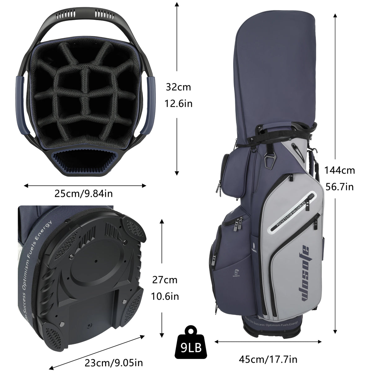 Lightweight PU Leather Golf Cart Bag With Multiple Pockets