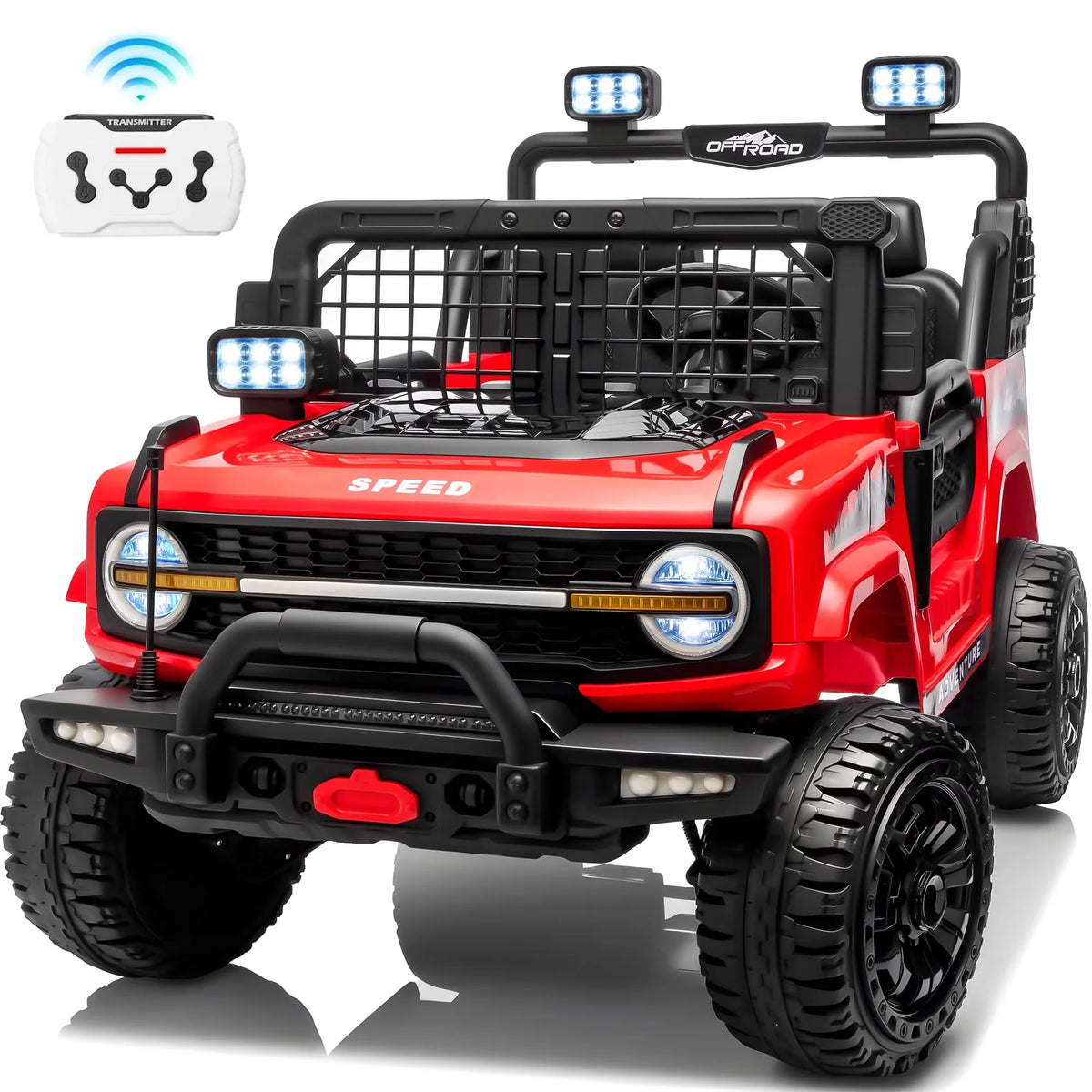 24V 2 Seater Kids Ride On Truck Off-Road Electric Vehicle with Parent Remote Control, 2-5MPH Ride On Car with Bluetooth Music LED Lights Shock Absorbers, Max Load 110Lbs Kids Toy Gift for Girls Boys