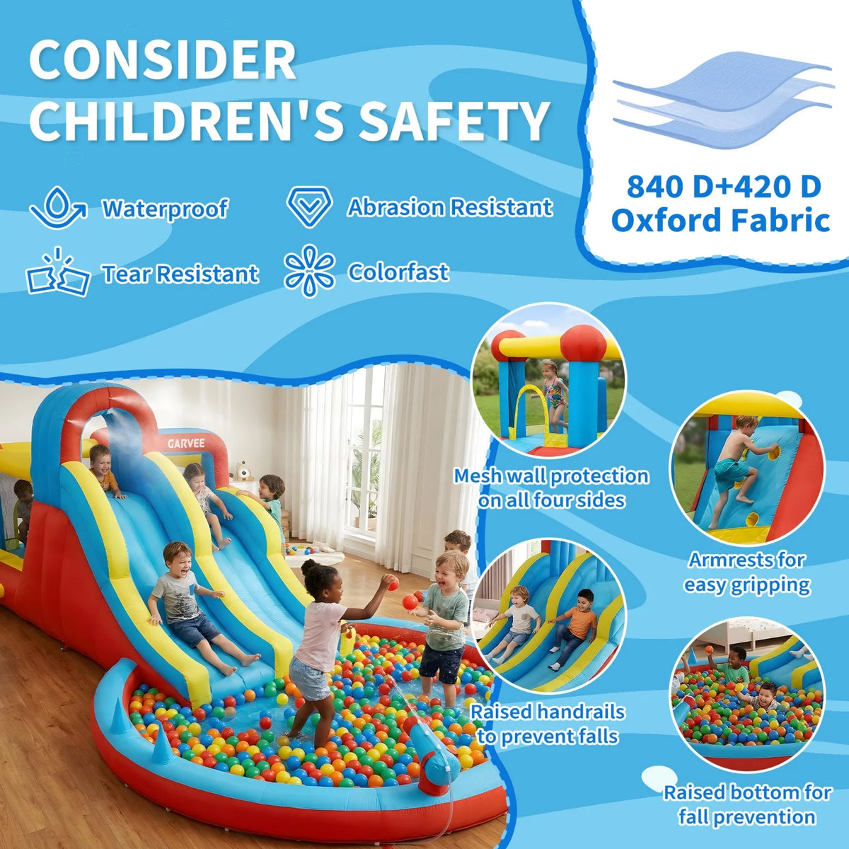 HiMISS Inflatable Water Slide Park Dual Slides And Splash Pool