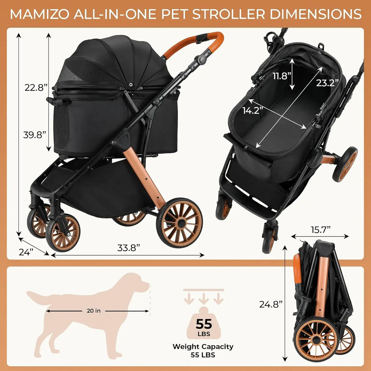 Foldable Aluminum Pet Stroller Featuring Adjustable Handles