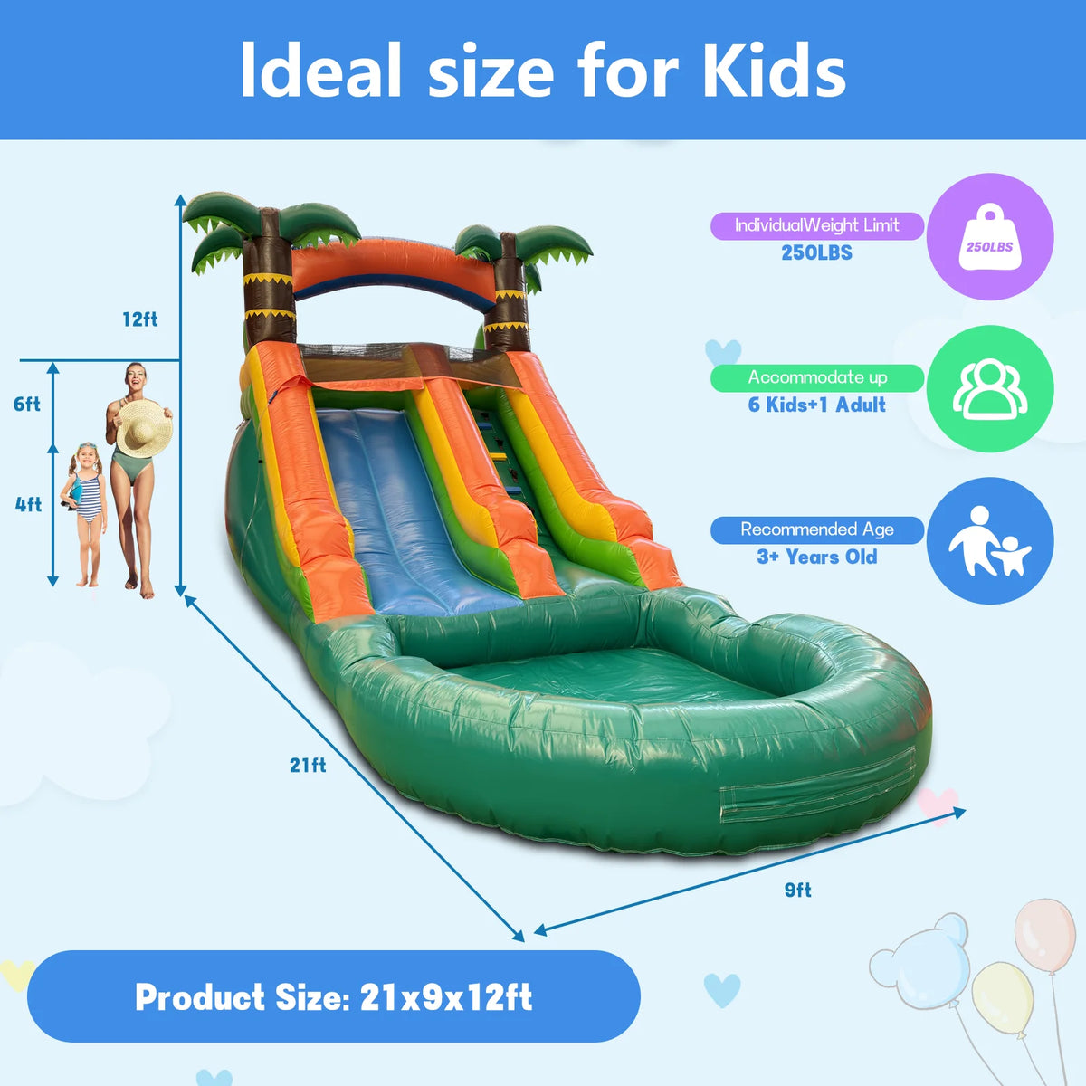 VANCEN 21ft Portable Jungle Water Slide for Kids Thickened Commercial PVC Inflatable Play Center Outdoor Backyard Lawn Summer Swimming Pool Birthday Party (Without Blower)