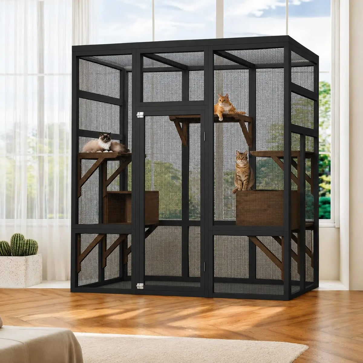HiMISS Outdoor Wooden Catio Cat Enclosure With Waterproof Cover