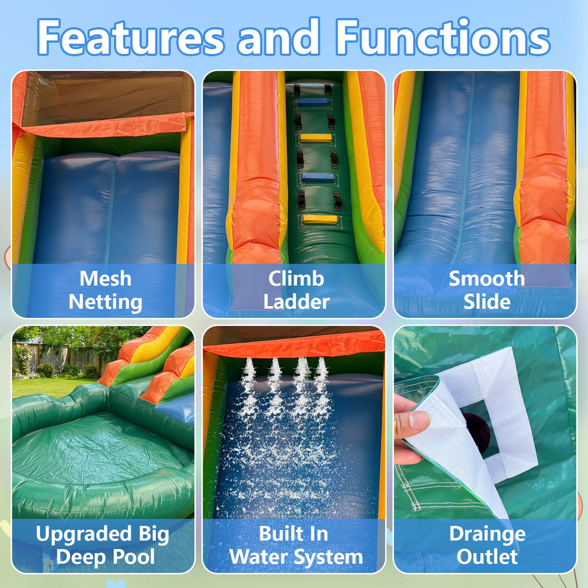 VANCEN 21ft Portable Jungle Water Slide for Kids Thickened Commercial PVC Inflatable Play Center Outdoor Backyard Lawn Summer Swimming Pool Birthday Party (Without Blower)
