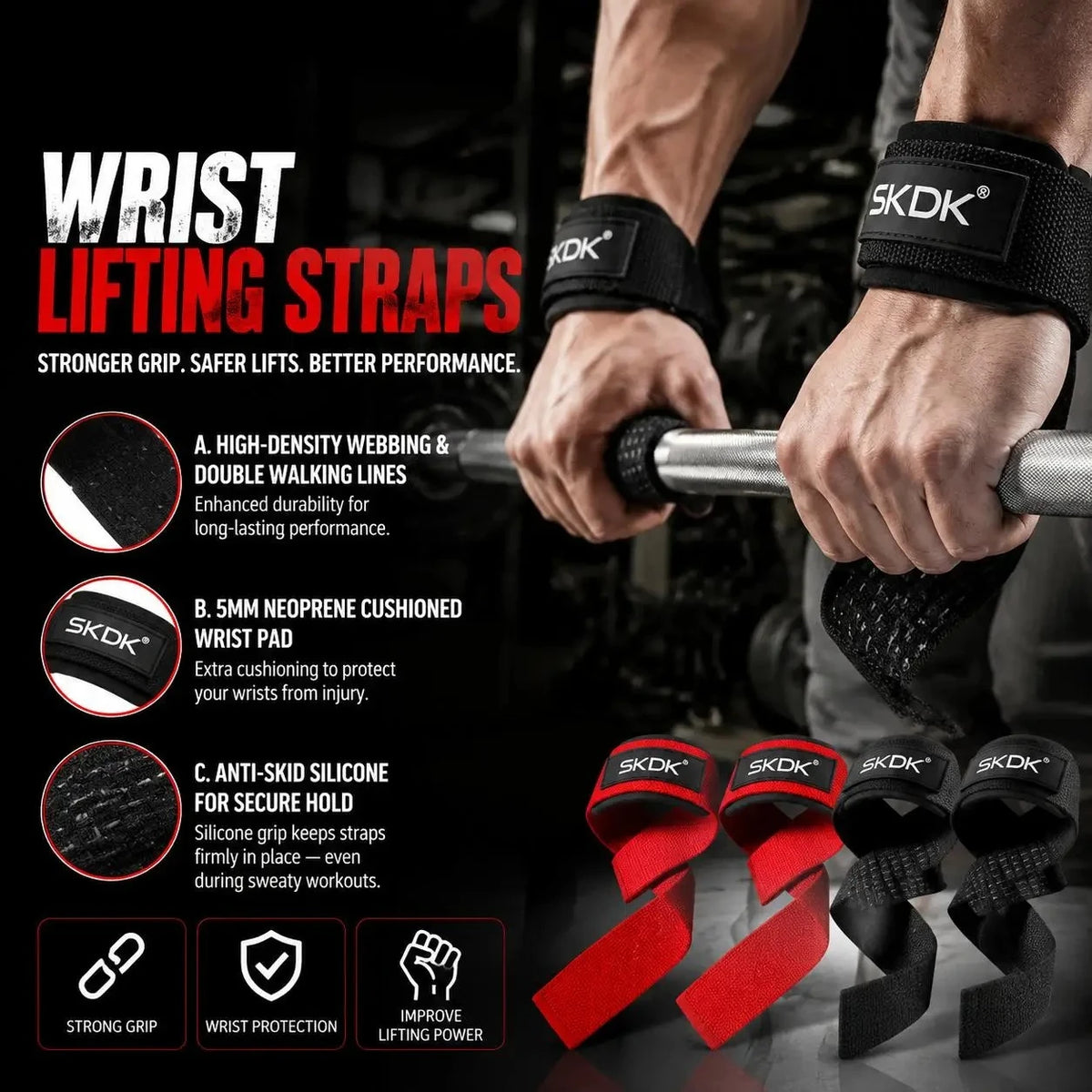 Heavy Duty Neoprene Padded Wrist Wraps For Gym Fitness Support
