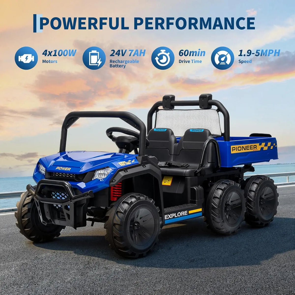 24V 4WD 2 Seater Kids Ride On Dump Truck with Remote Control, 3 Speed Adjustable, Functional Dump Bed & Built-in Music, Electric Ride On Vehicle Toy Gift for Boys Girls