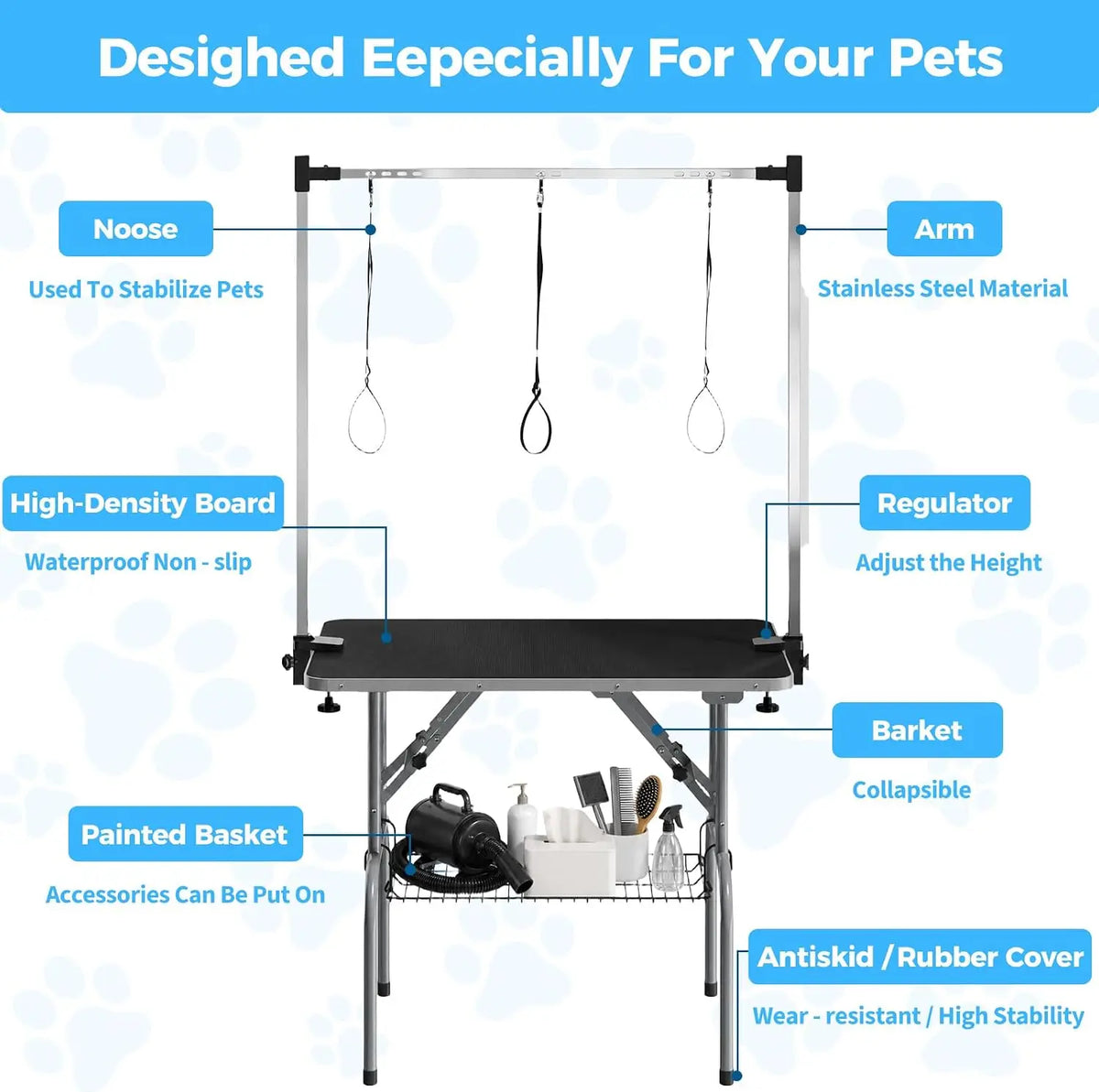 Professional Foldable Dog Grooming Table With Heavy Duty Metal Construction