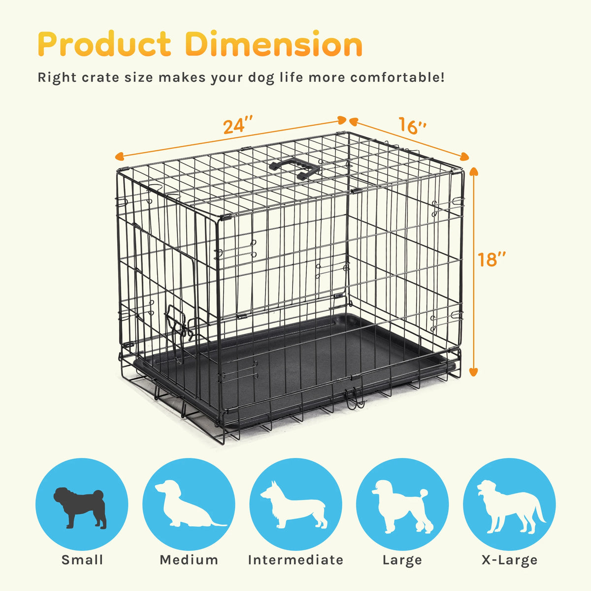 JHK Folding Metal Wire Dog Kennel With Plastic Pan
