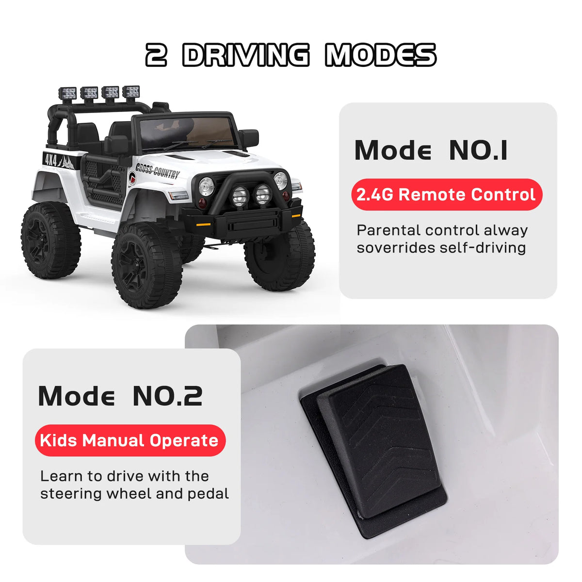 12V 2-Seater Kids Ride On Truck – Off-Road Battery Powered Car with Dual Parental Remote Modes, LED Lights, MP3/AUX/USB, Heavy-Duty Spring Suspension, Safety Belt – For Ages 3-8