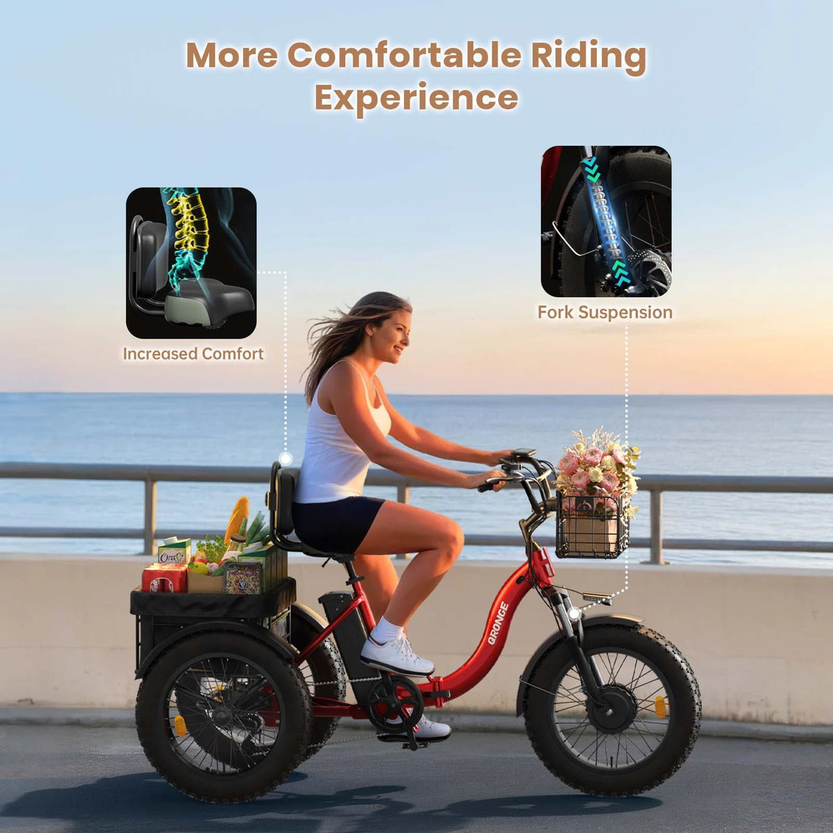 QRONGE Folding Electric Tricycle 1200W 20AH Battery Fat Tire
