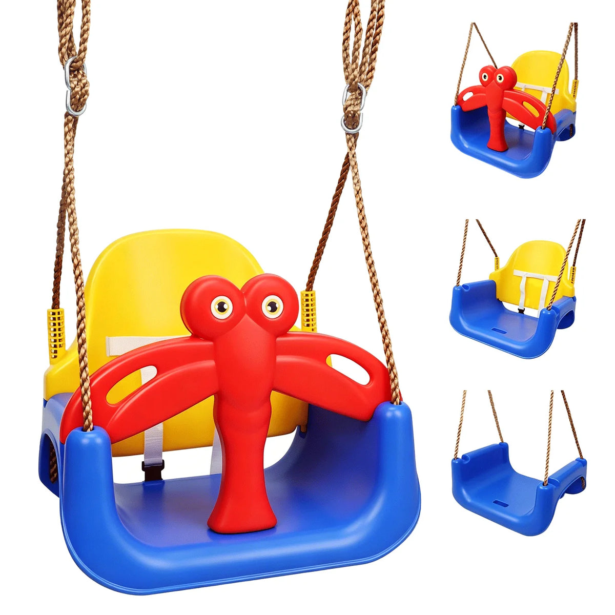 Baby Swing Seat 3‑in‑1 Toddler Swing with Dragonfly Safety Guard, Outdoor Indoor Kids Swing for Backyard Playground