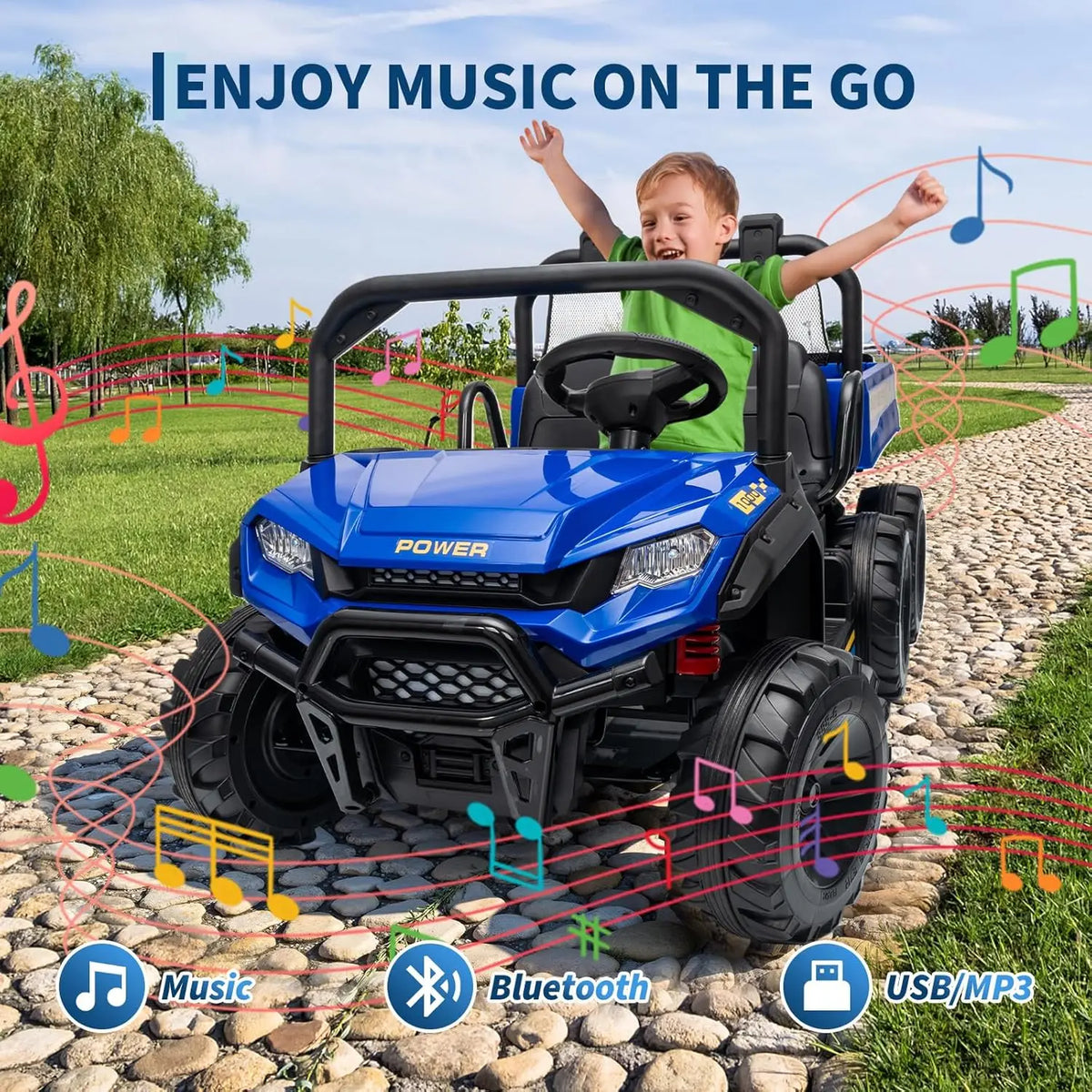 24V 4WD 2 Seater Kids Ride On Dump Truck with Remote Control, 3 Speed Adjustable, Functional Dump Bed & Built-in Music, Electric Ride On Vehicle Toy Gift for Boys Girls