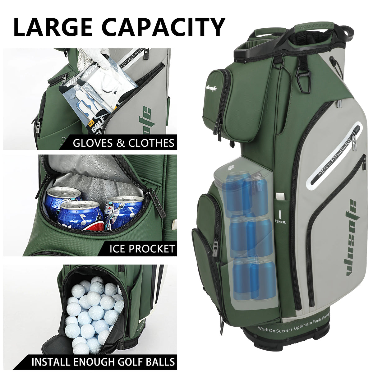 Lightweight PU Leather Golf Cart Bag With Multiple Pockets