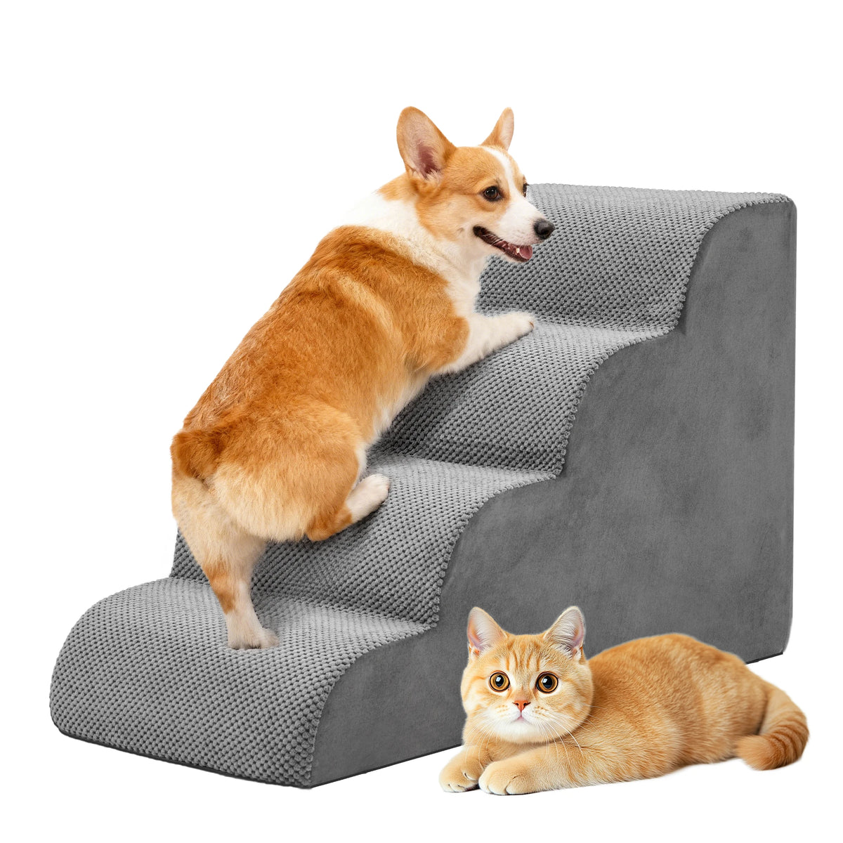 High Density Foam Dog Stairs With Curved Non Slip Design