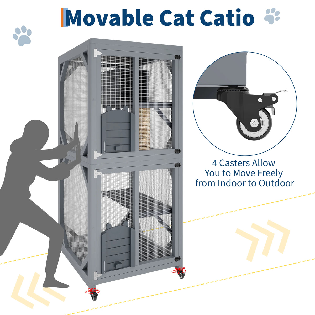 Portable Outdoor Cat Enclosure With Weatherproof Roof Lockable Wheels Catio