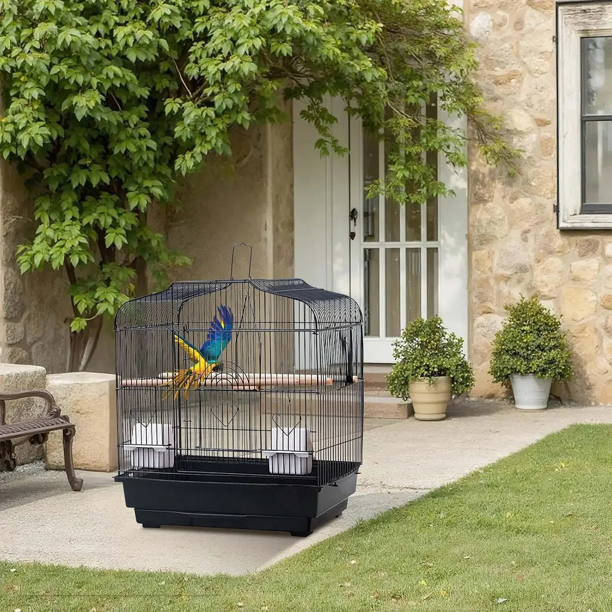 Portable Metal Bird Travel Cage With Sturdy Handle And Tray