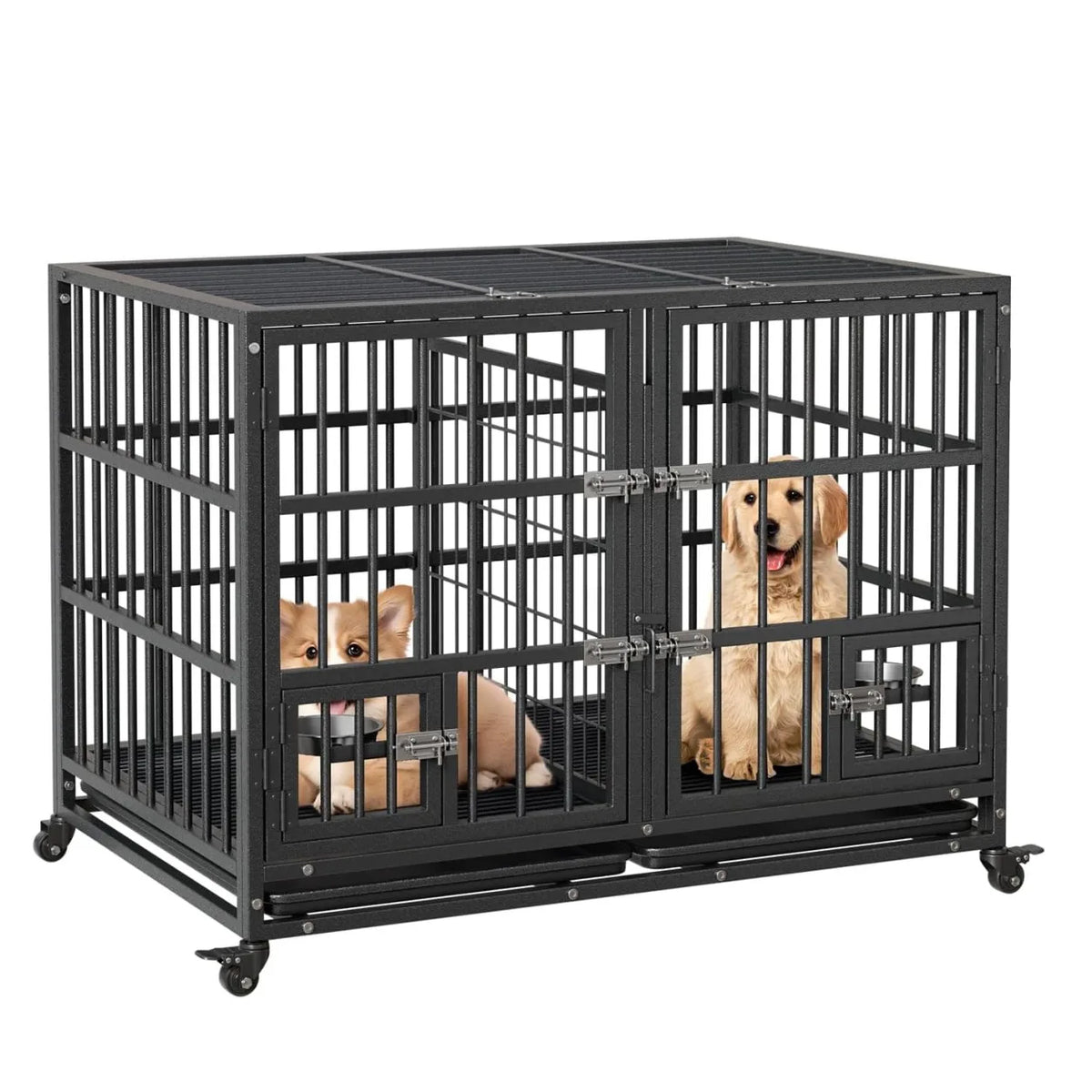 Anixol Metal Dog Crate With Dual Doors And Lockable Wheels