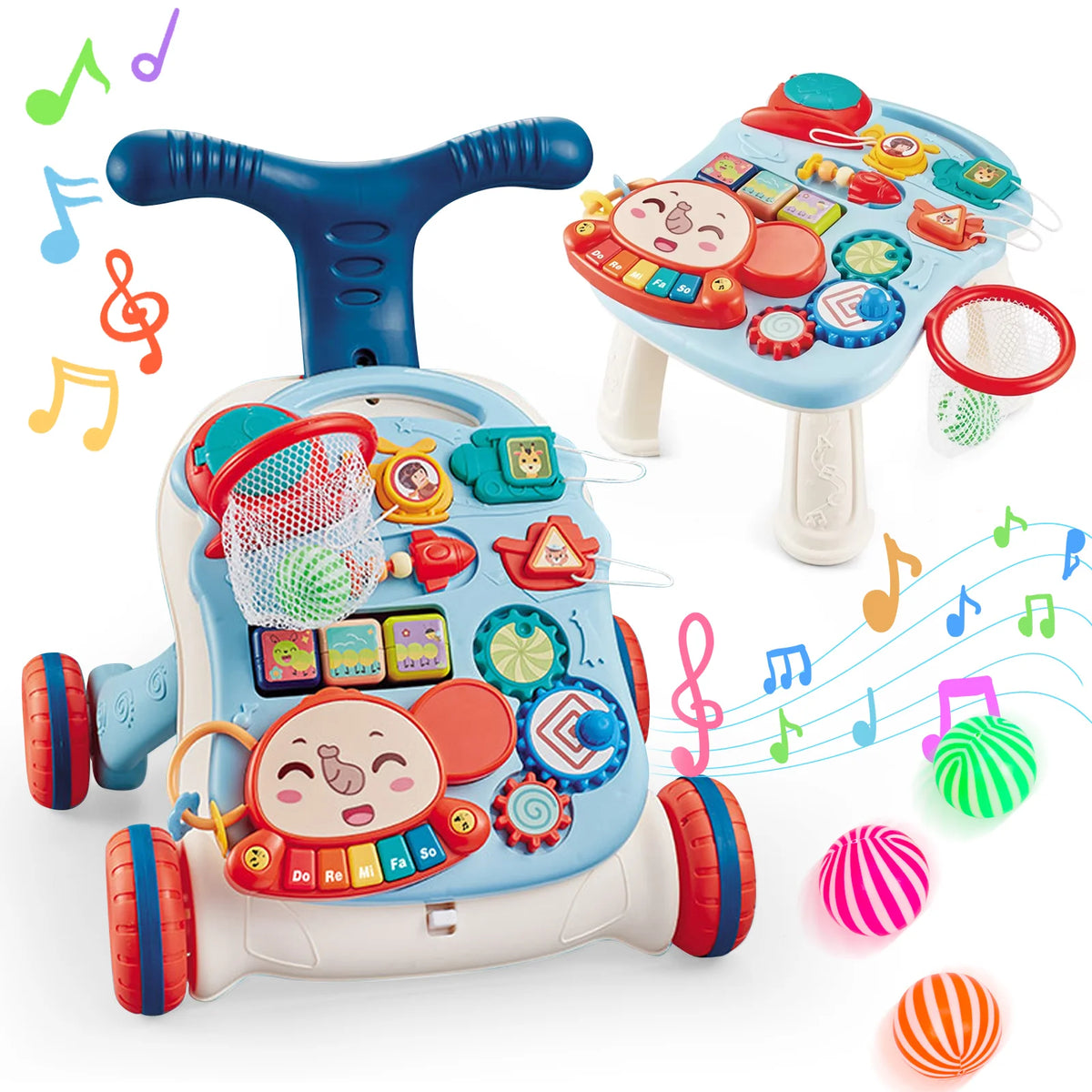 3-in-1 Multifunctional Toddler Walker, Interactive Push Toy for Early Learning, Adjustable Speed Anti-Slip Wheels, Musical Educational Activity Center