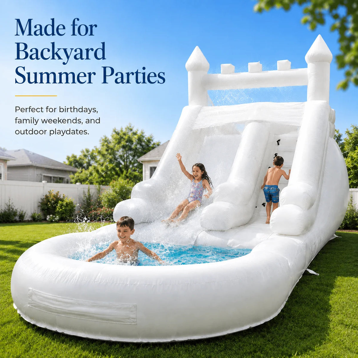 Inflatable Thick PVC Water Slide Wearproof Foldable Portable Outdoor Lawn Backyard Summer Playground for Family Birthday Party