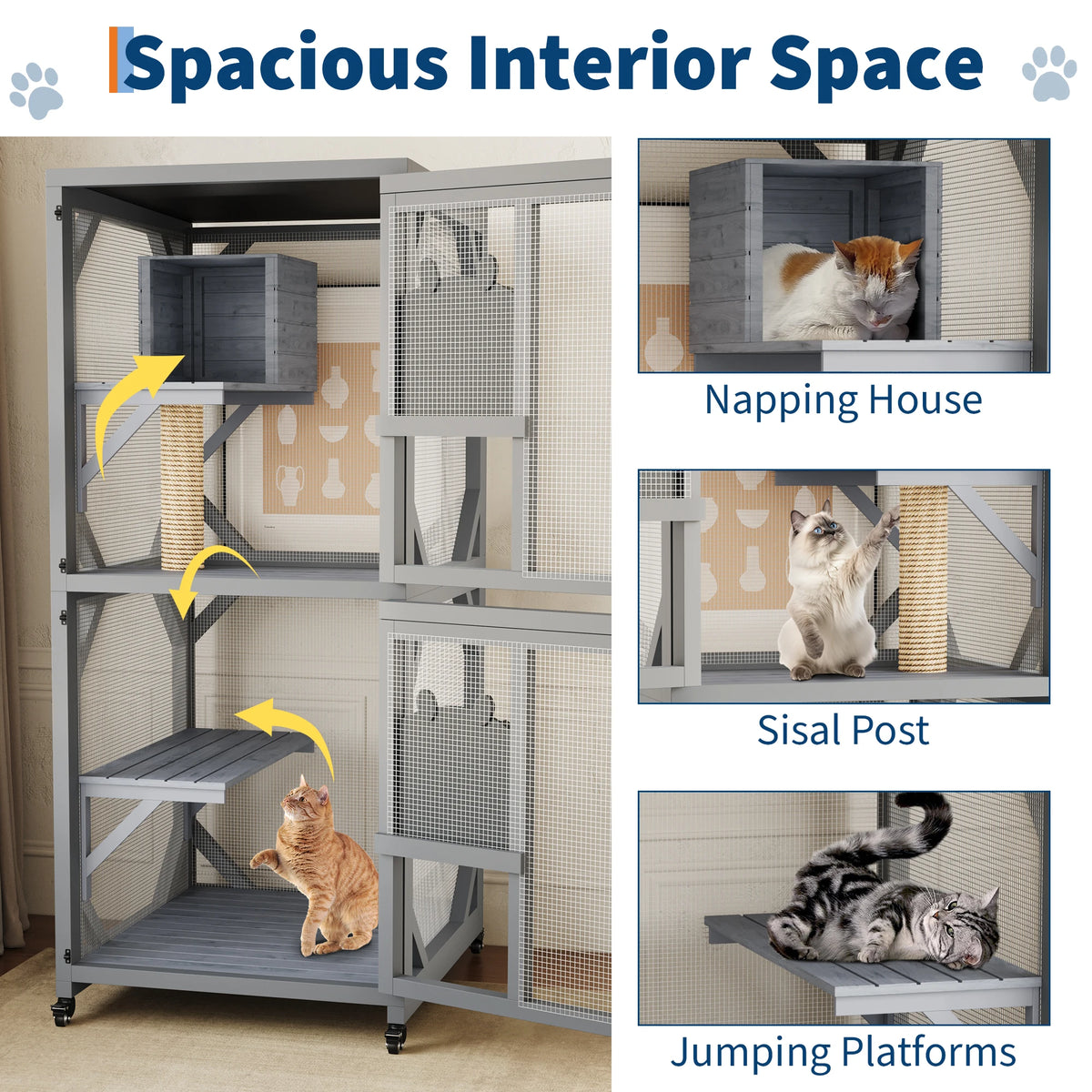 Portable Outdoor Cat Enclosure With Weatherproof Roof Lockable Wheels Catio