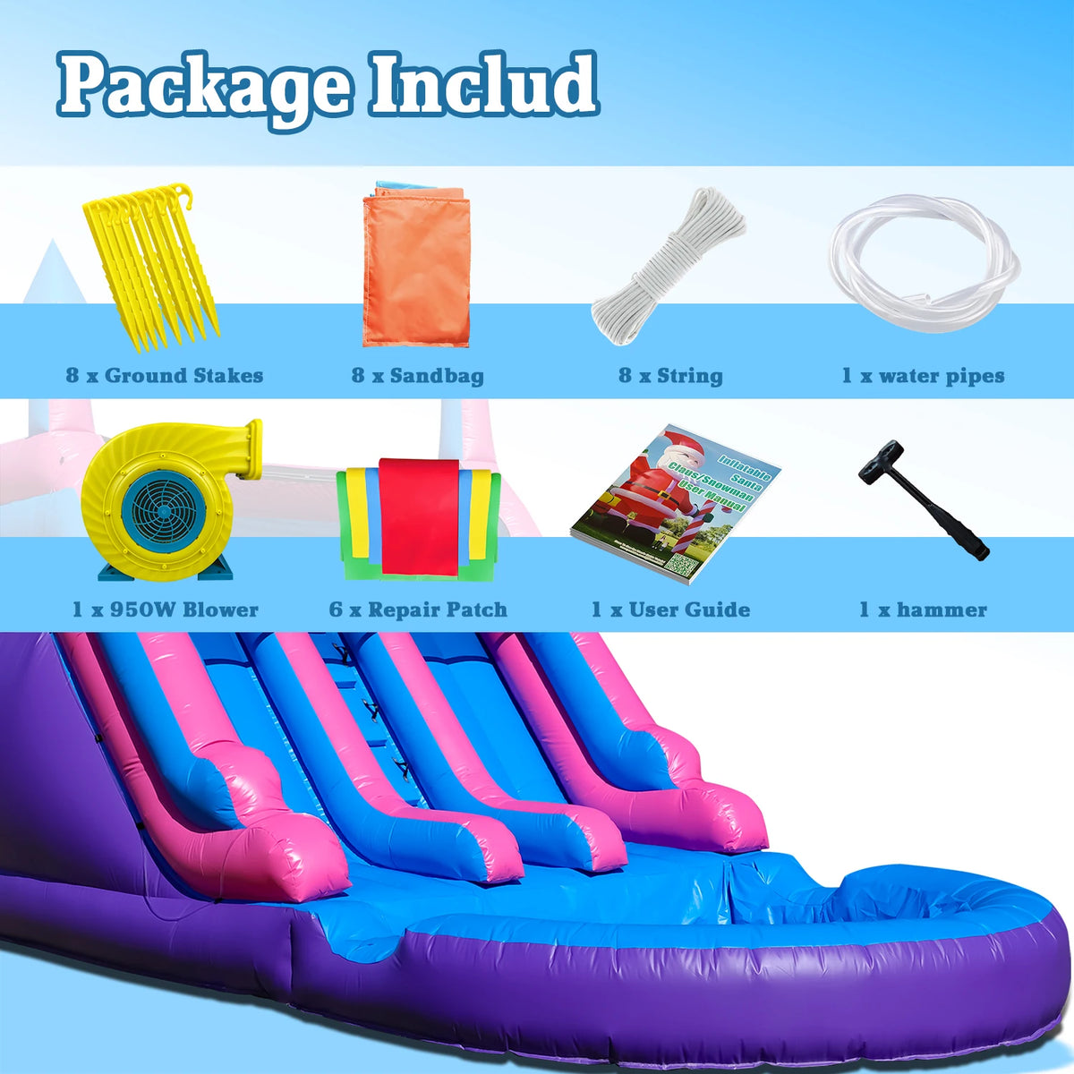 Giant Inflatable Dual Lane Water Slide Castle with Pool Wet Dry Combo Commercial Grade PVC Backyard Family Party 580x400x270cm
