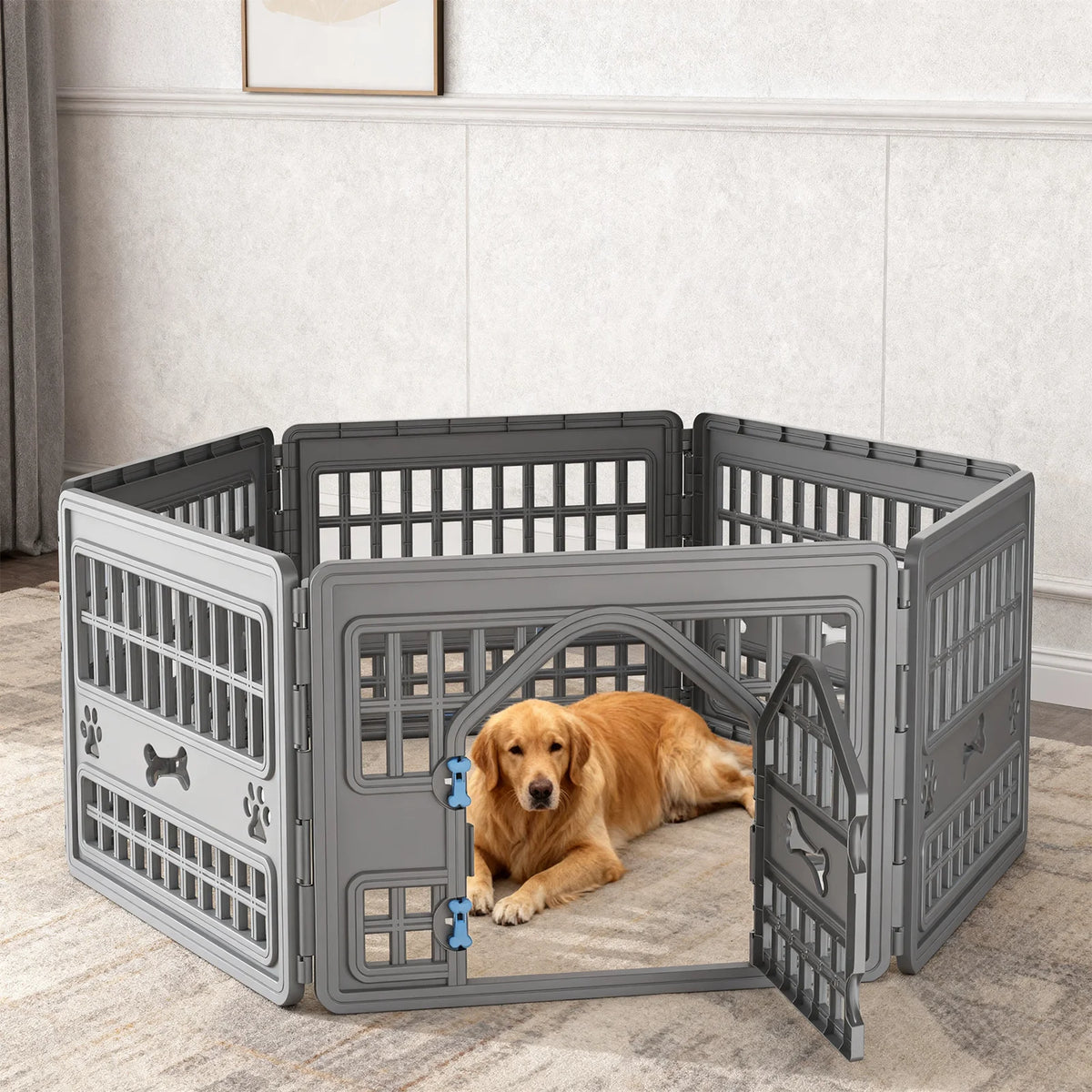 Foldable Hexagonal Dog Playpen With Secure Lockable Door