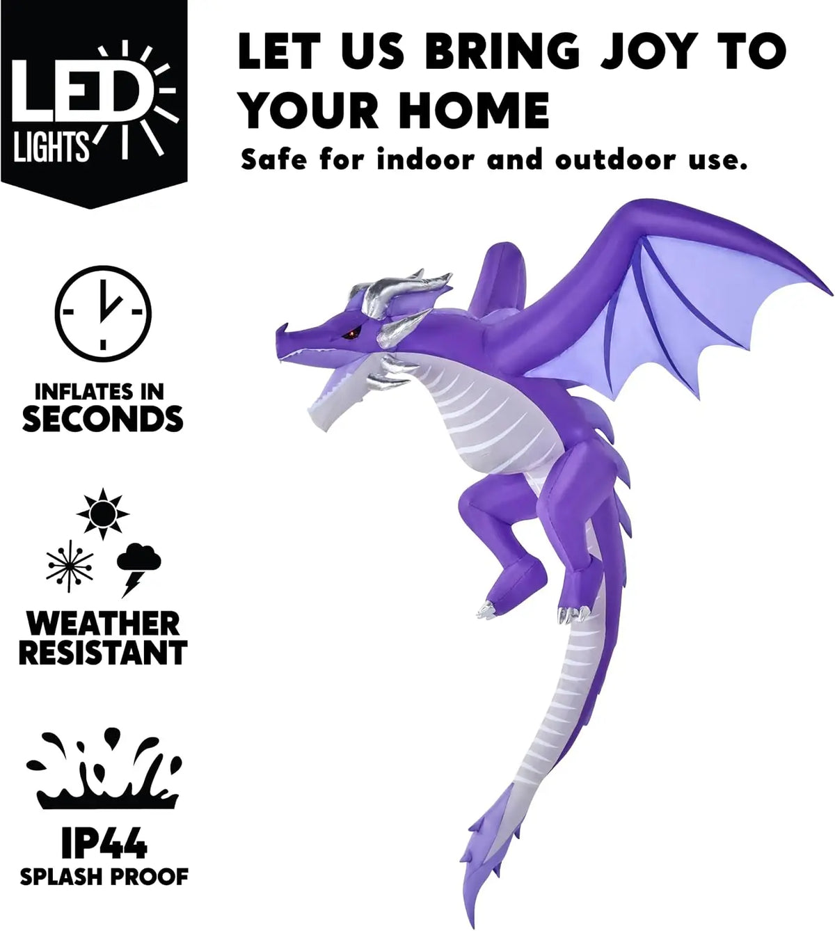 5FT Tall Halloween Inflatable Flying Purple Dragon Decoration with Built-in LED Lights Blow Up Flying Purple Dragon for Hanging Porch Tree Eave Yard Lawn Garden, Spooky Halloween Decor