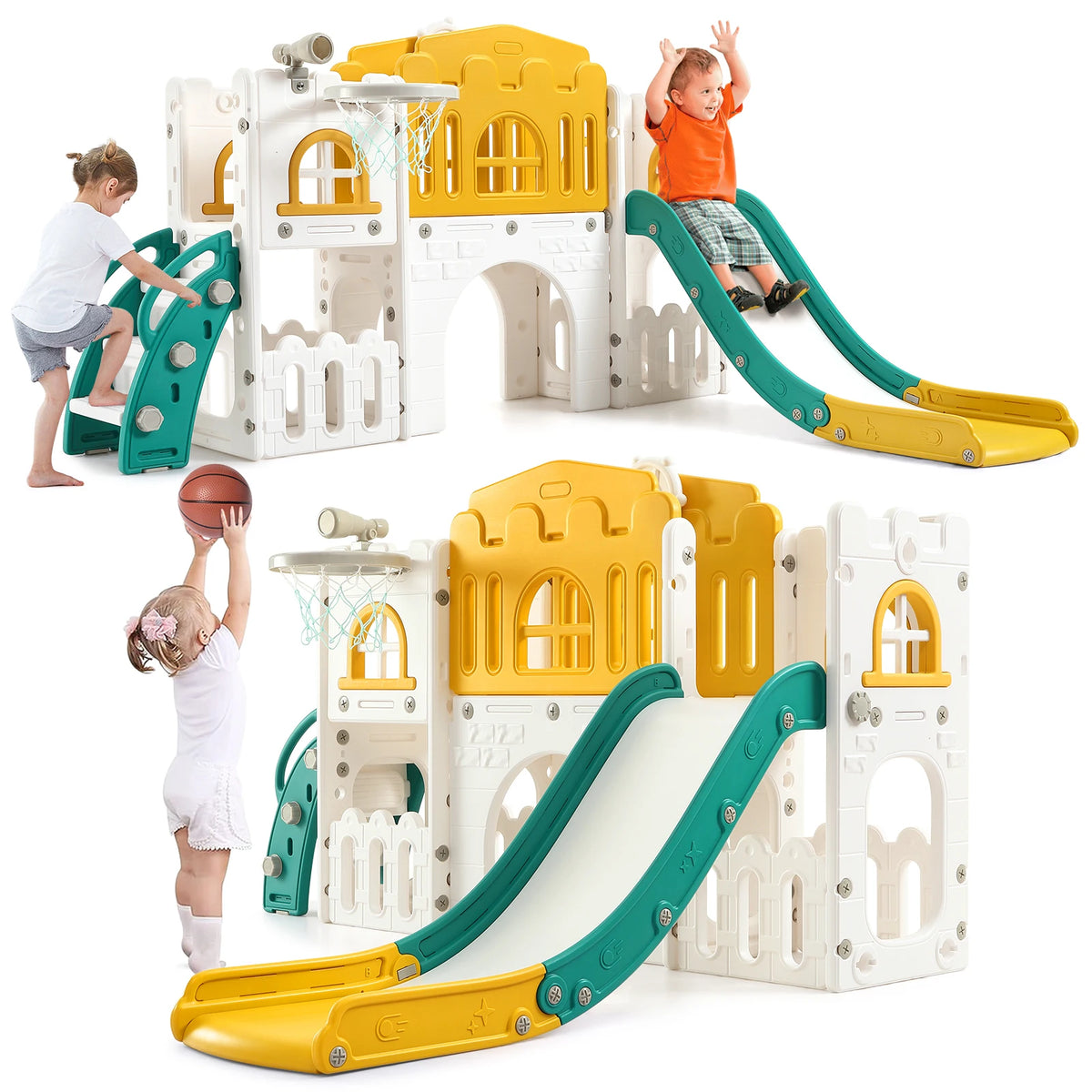 8 In 1 Toddler Slide Indoor Playground, Indoor Slide Toddler Playset For Toddlers 1-3, Kids Outdoor Playground With Slide