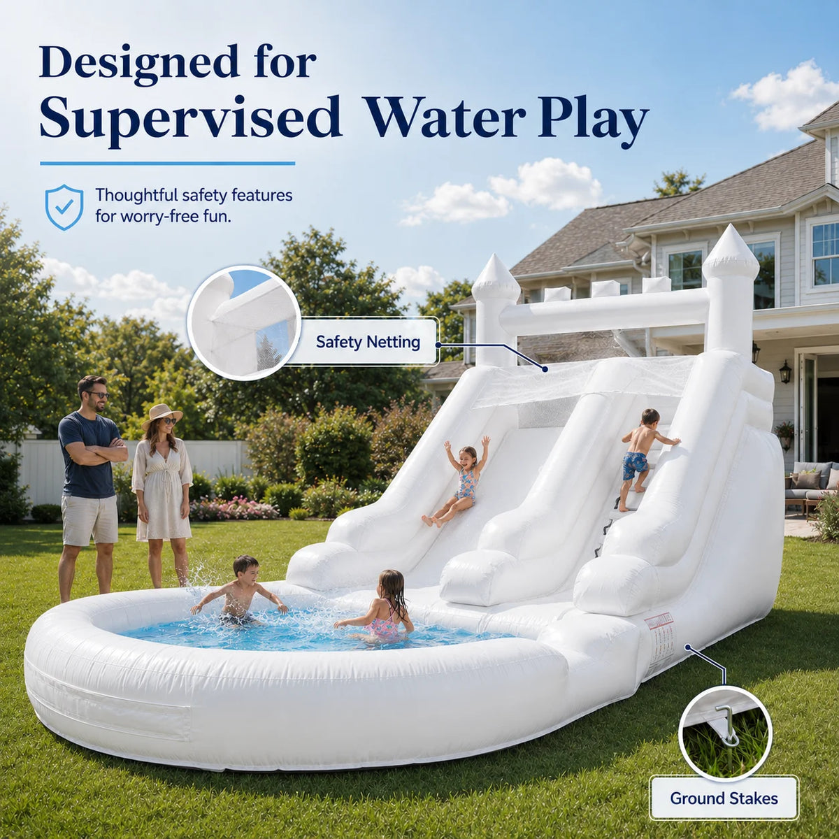 Inflatable Thick PVC Water Slide Wearproof Foldable Portable Outdoor Lawn Backyard Summer Playground for Family Birthday Party