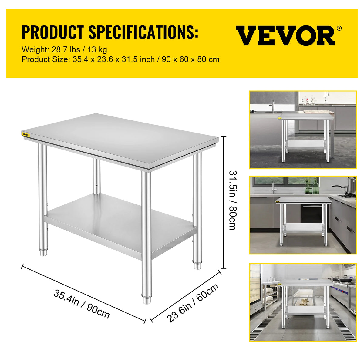 Commercial Stainless Steel Kitchen Workbench With Undershelf