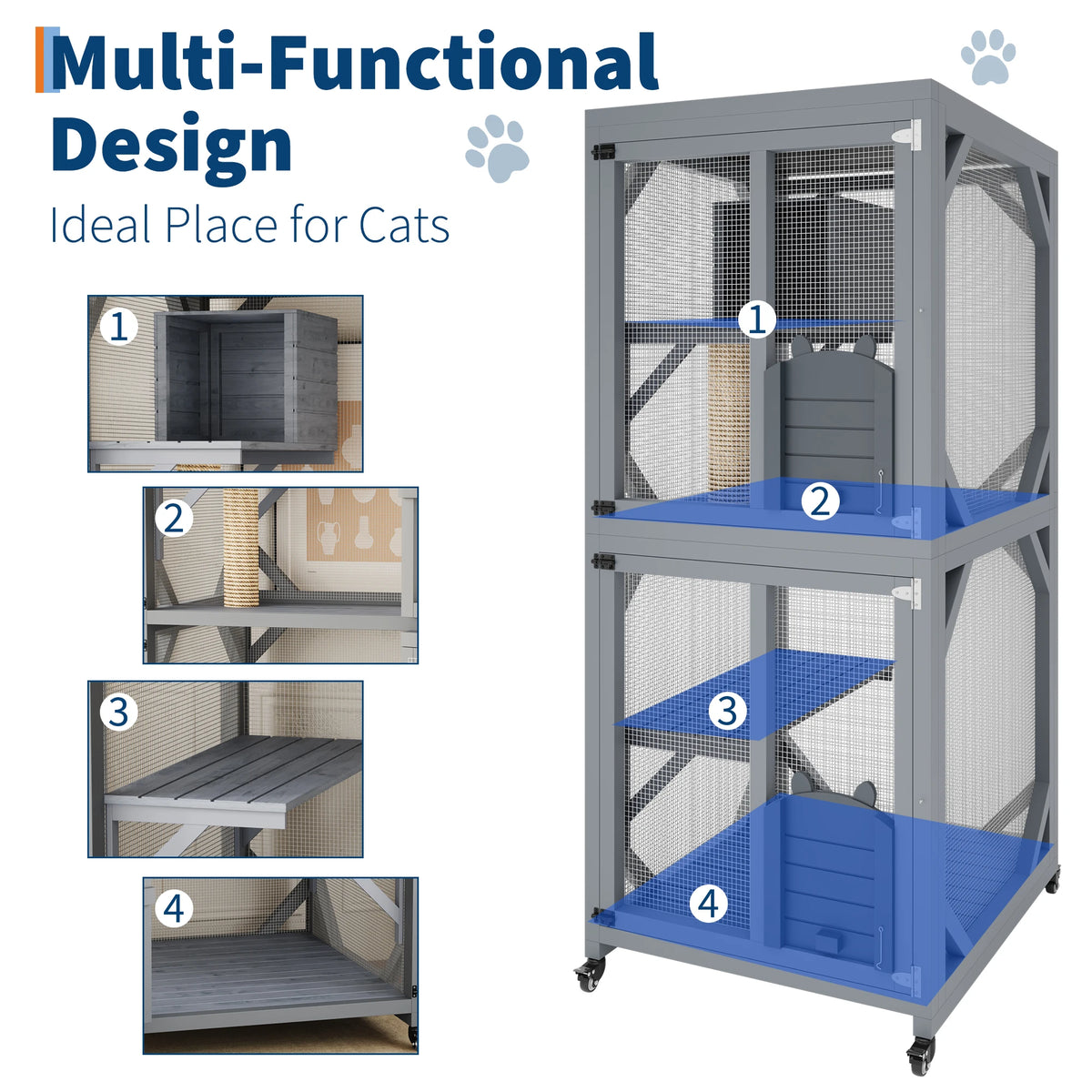 Portable Outdoor Cat Enclosure With Weatherproof Roof Lockable Wheels Catio